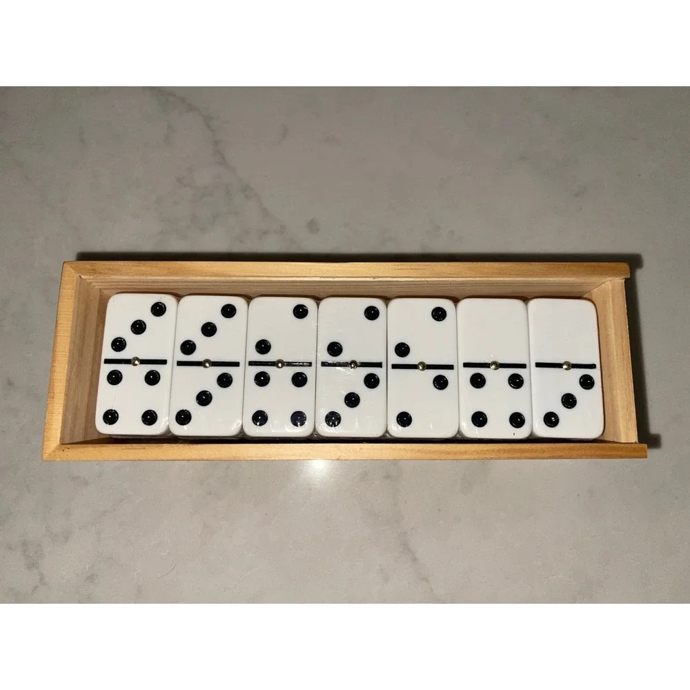 LUXE Dominoes Wood Box NIB Orange Sliding Lucite Lid‎